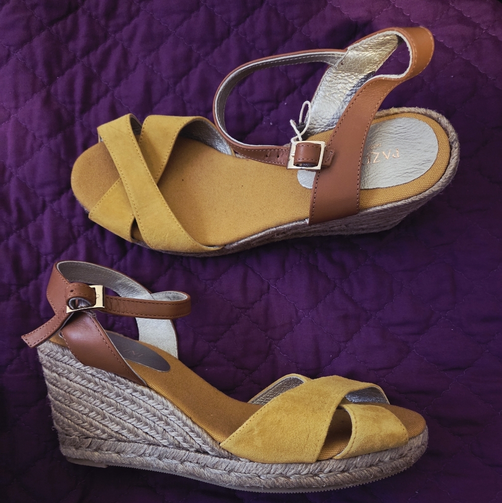Espadrille Mustard and Tan Wedge Sandals New Pazolini